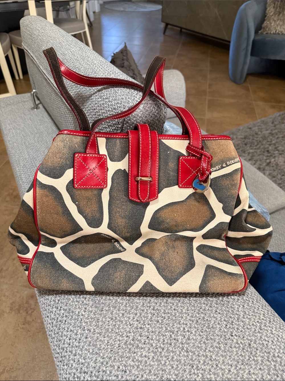 Dooney & Bourke Giraffe Print Tote with Red Trim